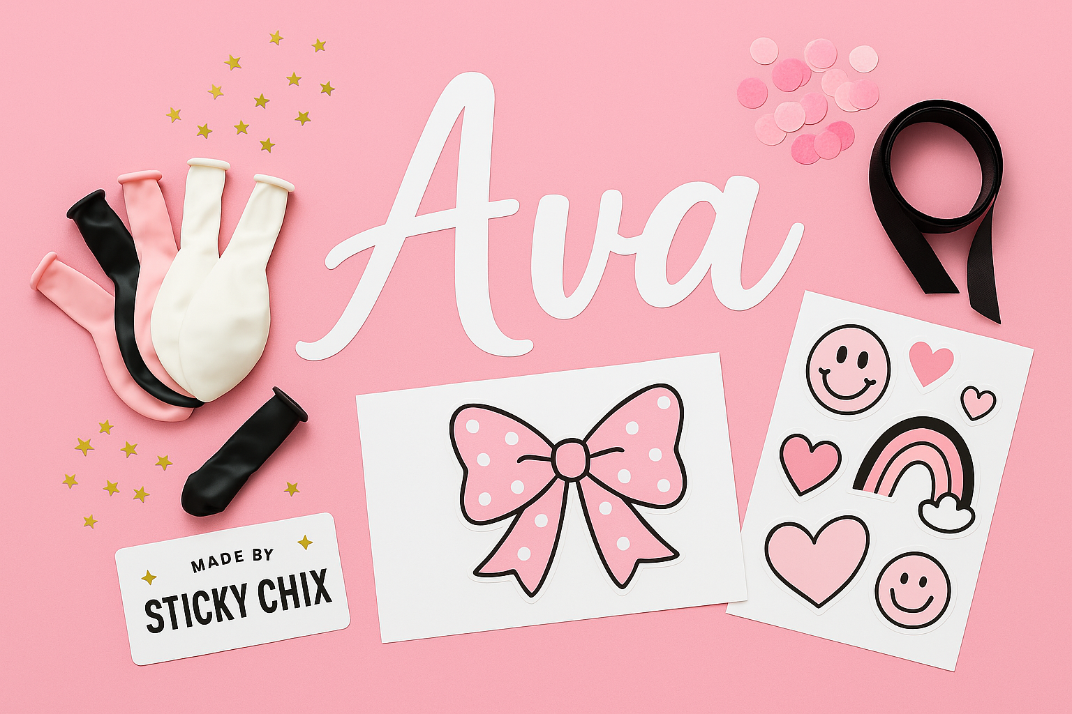 Custom Party Box – Personalized Balloon + Custom Vinyl Decal + Matching Sticker Pack – DIY Birthday Kit, Baby Shower, Events, Bachelorette Party Décor