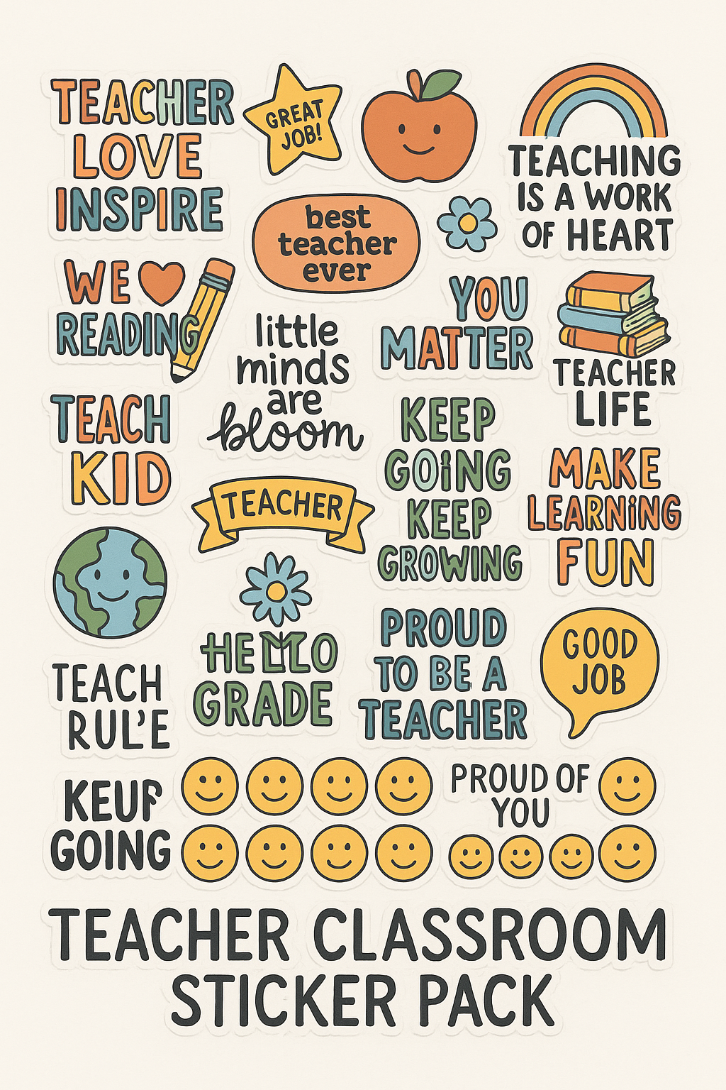 ✨ Teacher Classroom Sticker Pack – 20 Aesthetic Stickers + 10 Mini Reward Labels – Classroom Supplies – Sticky Chix ✨