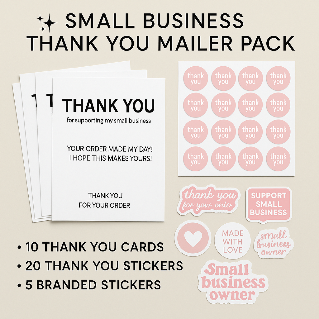 ✨ Small Business Thank-You Mailer Pack – Thank You Cards + Stickers – Packaging Bundle – Sticky Chix ✨
