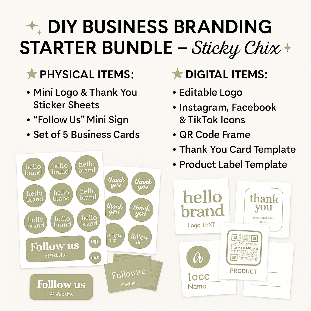 ✨ DIY Business Branding Starter Bundle – Logos, Social Icons, Sticker Sheets & Mini Brand Kit – Sticky Chix ✨