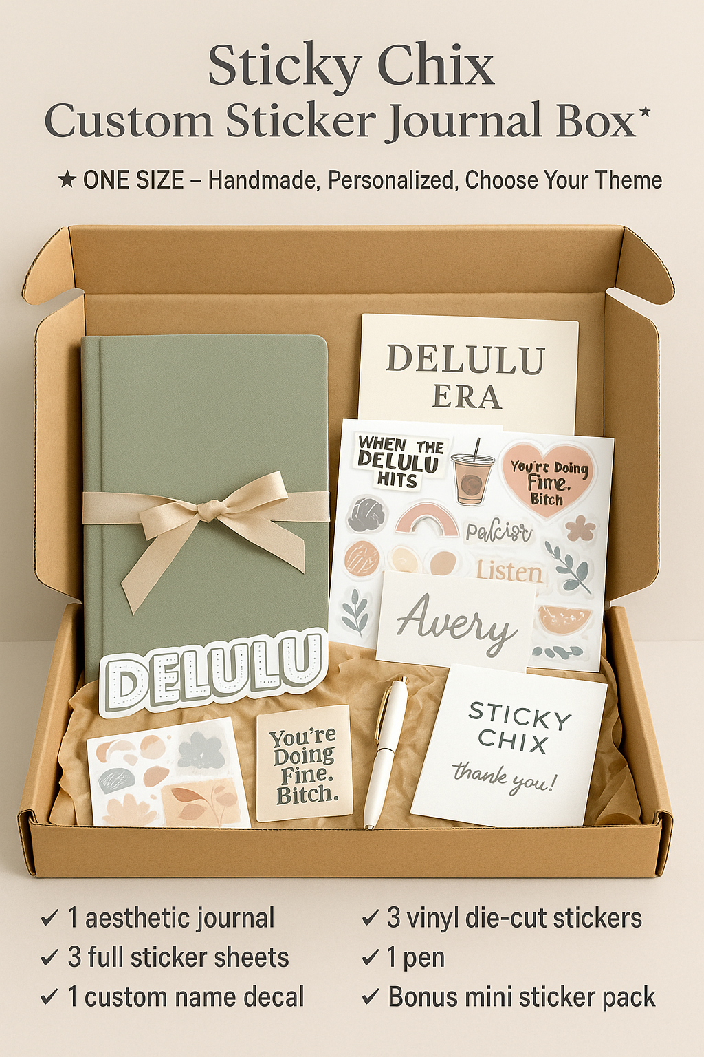 ✨ Sticky Chix Custom Sticker Journal Box™  – Handmade, Personalized, Choose Your Theme ✨