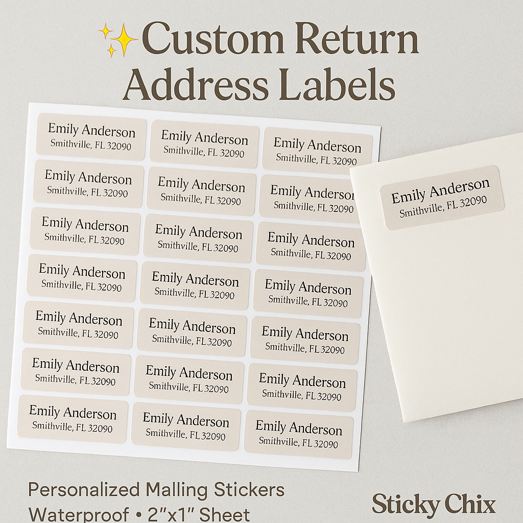 ✨ Custom Return Address Labels – Personalized Mailing Stickers – Waterproof 2"x1" Sheet – Sticky Chix ✨