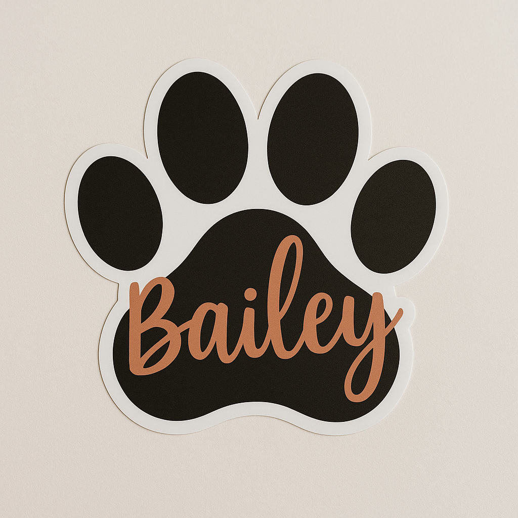 Custom Pet Paw Print Sticker – 5” Personalized Pet Name Decal (Any Color)