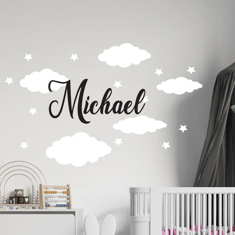 ✨ Kids Room Décor Mega Kit – 20” Name Decal + Stars, Clouds & Accent Shapes – Nursery Wall Vinyl Set – Sticky Chix ✨