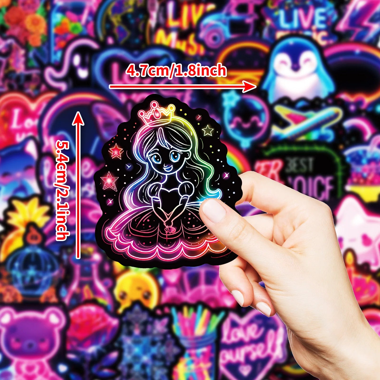 Neon Kawaii PVC Sticker Pack