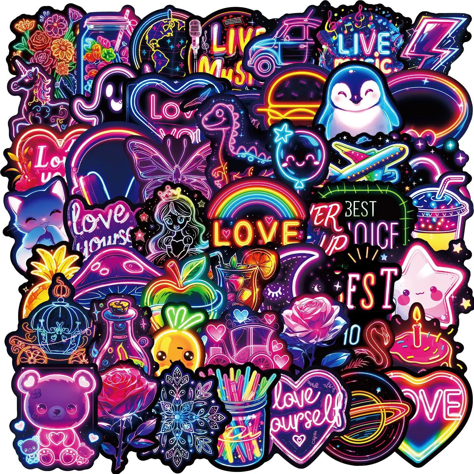 Neon Kawaii PVC Sticker Pack