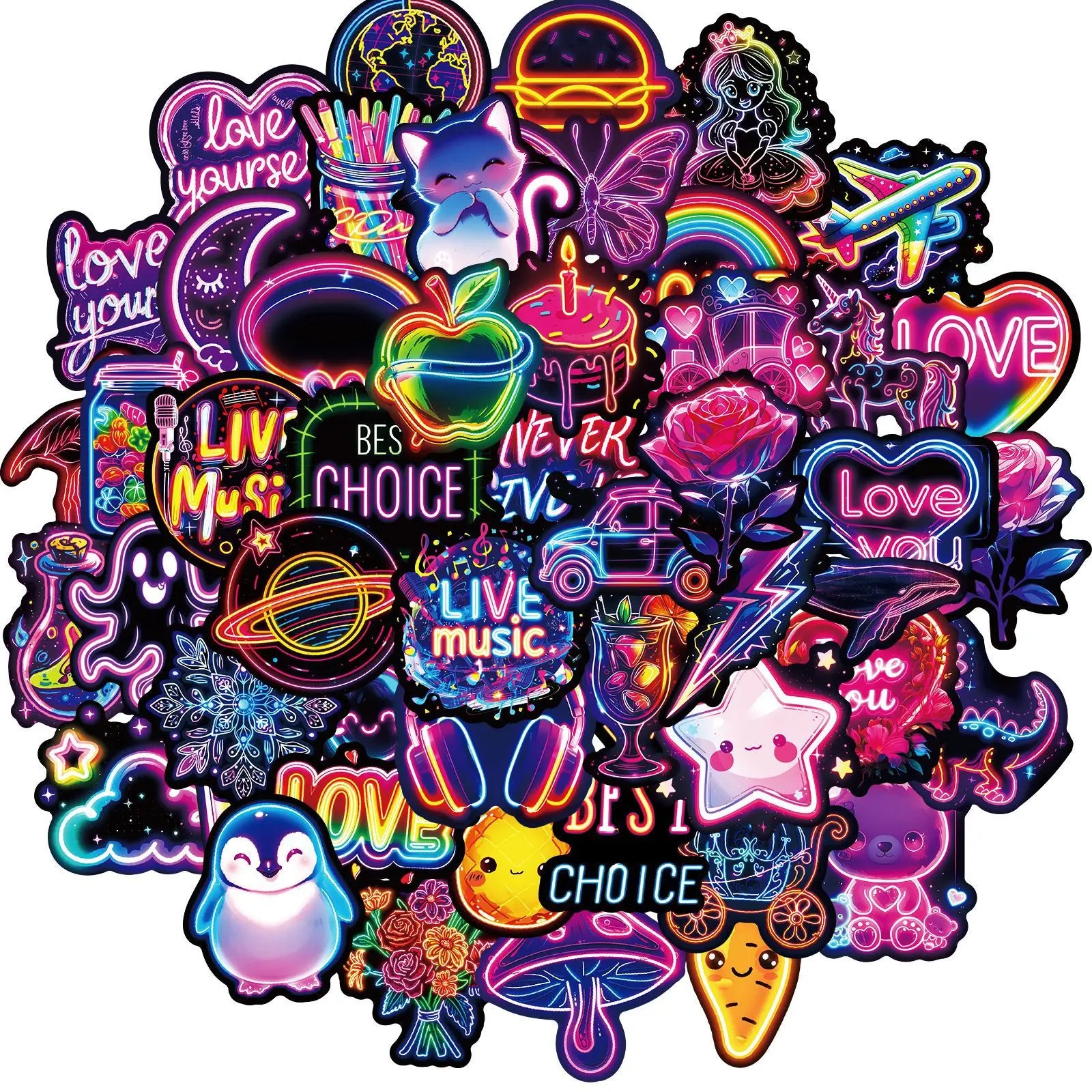 Neon Kawaii PVC Sticker Pack