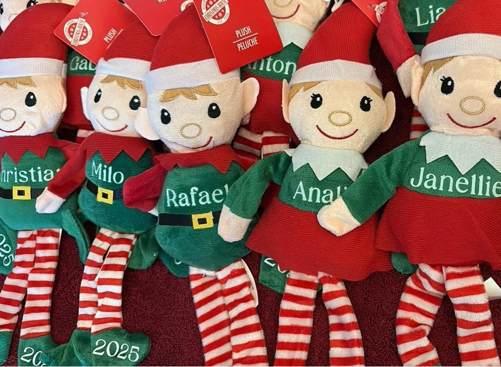 ✨ 14.5" Personalized Christmas Elf – Custom Glitter Name Elf Doll – Holiday Décor Gift – Sticky Chix ✨