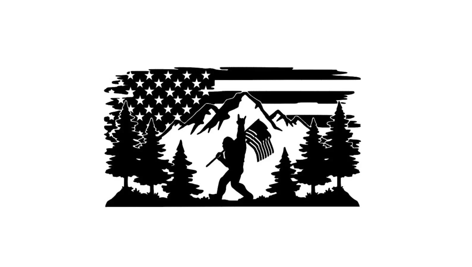 ✨ 7" Sasquatch Bigfoot Yeti Vinyl Decal – American Flag Car/Truck Window Sticker – Any Color – Sticky Chix ✨